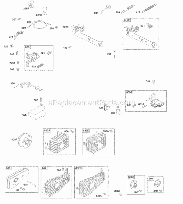 Brake Controls Governor Spring Exhaust System Ignition Diagram and Parts List for 10T702-1507-B1  Briggs and Stratton Engine